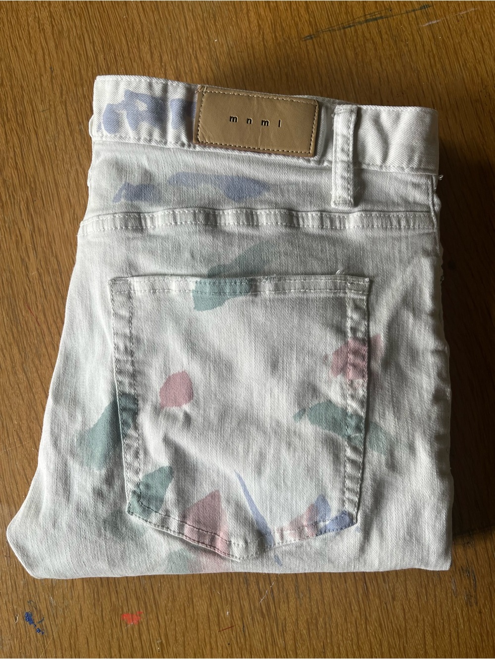 MNML White Skinny Jeans with Pastel Pink & Mint Accents